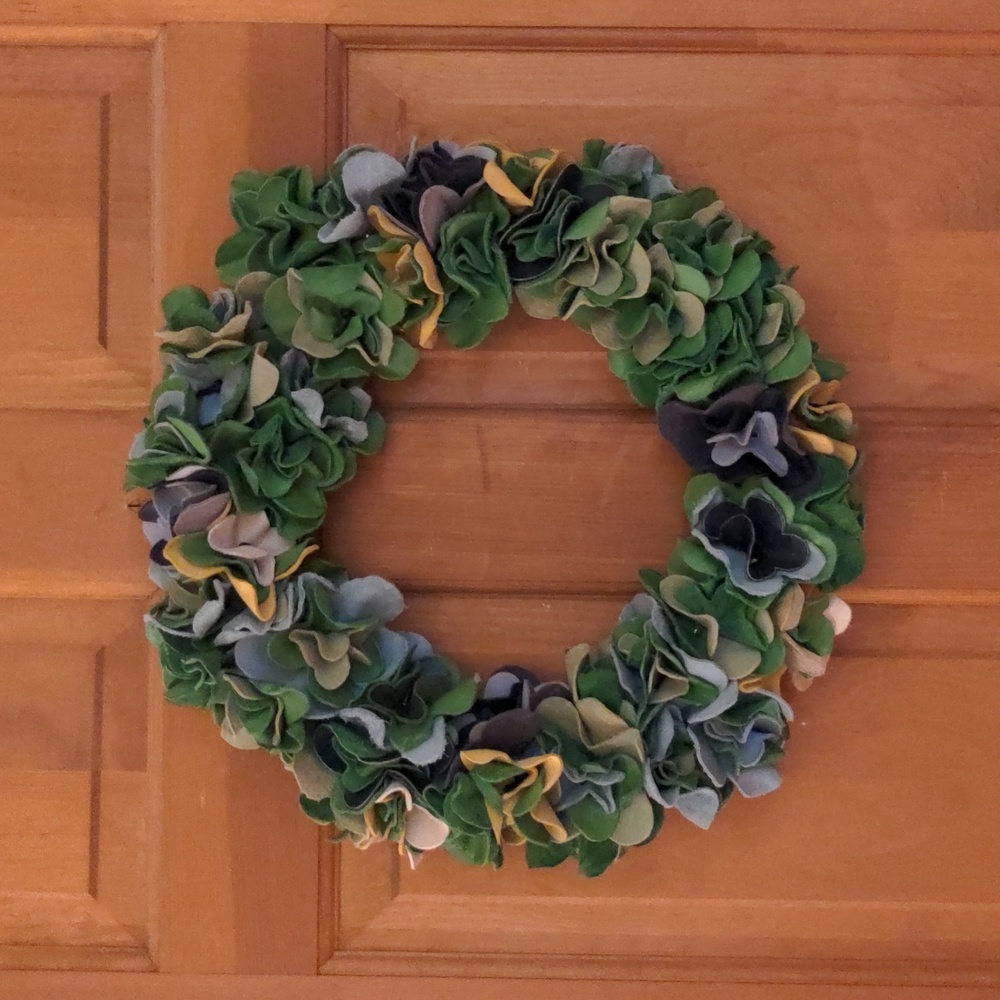 Handmade 3D Leather Flower Wreath 14" Green Yellow🔥Host Pick 12-26-23🔥